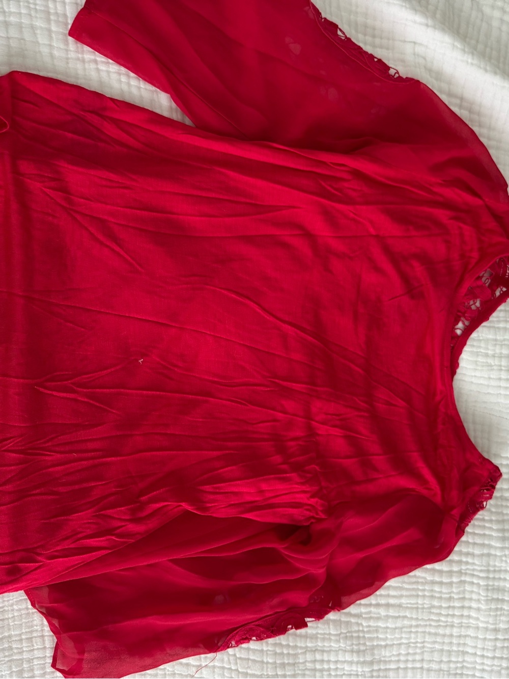 Red Bell Sleeved Lace Chiffon Blouse - Picture 6 of 6